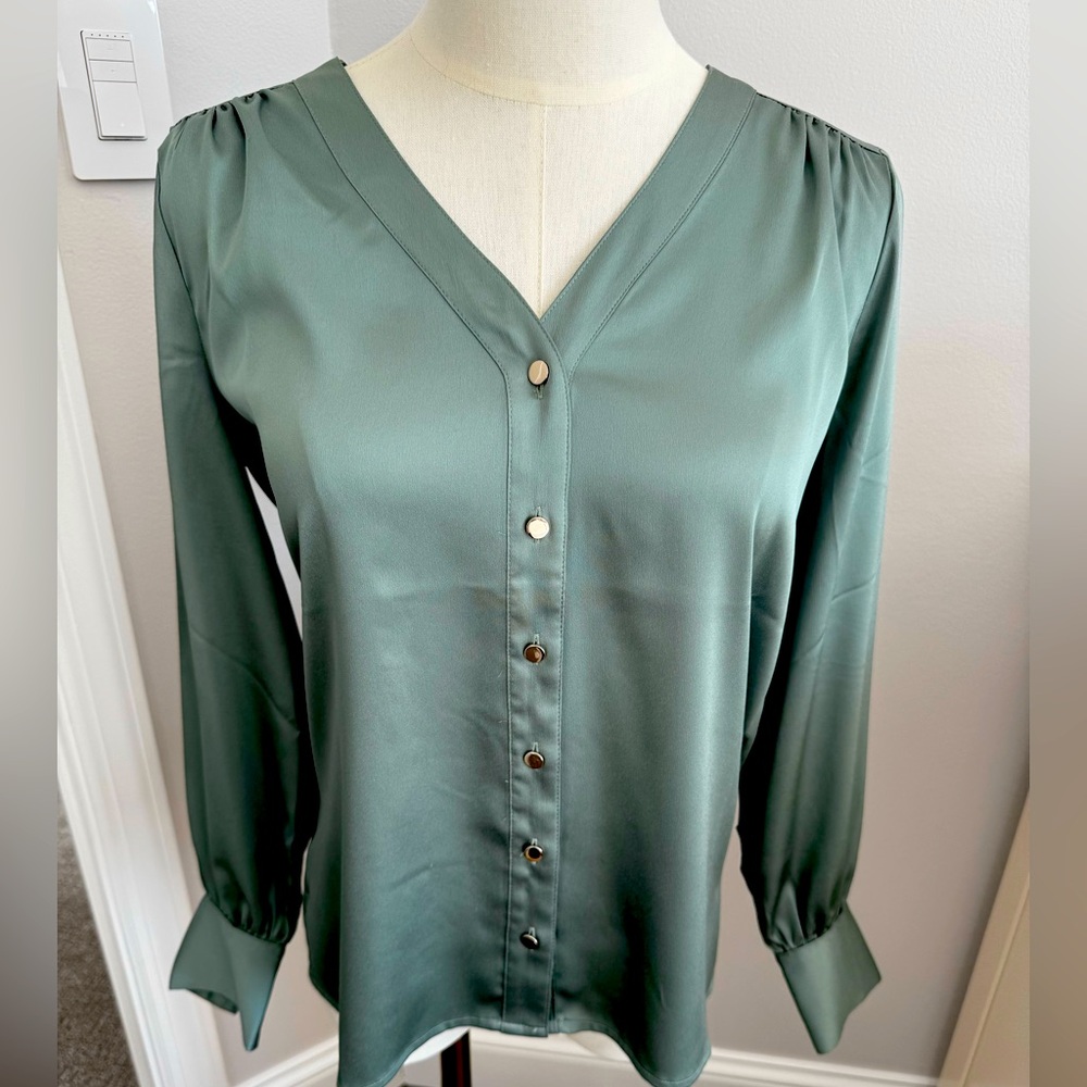NWT White House Black Market dressy blouse. Soft and flowy fabric. Sage green